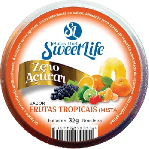 Bala Zero Açúcar Frutas Tropicais (mista) Sweet Life 32g